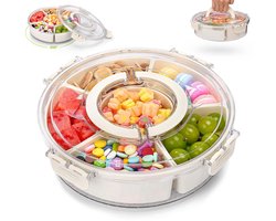 Namajunas - Grote Draaibare Snackbox met Vakken & Deksel - Ronde Opbergdoos met Handvat - Snackbord / Organizer voor Snoep, Fruit, Koekjes, Groenten & Droogvoer - Draaibare Box voor Keuken, Kantoor of Tafel