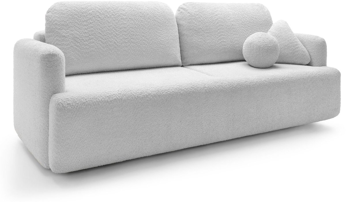 Selsey Lambina – 3-zits slaapbank met opbergruimte, Bouclé, Lichtgrijs