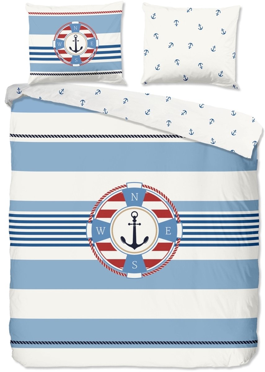 Pure dekbedovertrek maritiem met boei - Lits jumeaux 240x200/220 cm - Blauw - Microvezel