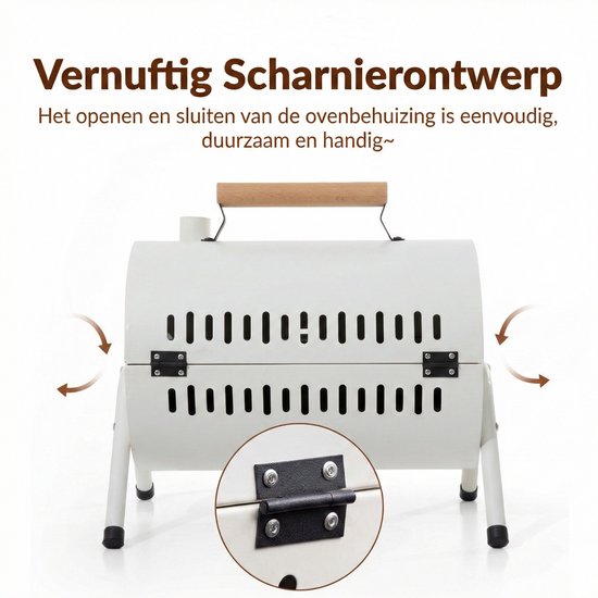 Luxe Draagbare Tafelbarbecue Houtskool - 2-in-1 Smoker & Open Grill - Met Grillplaat & Deksel - Compacte Camping BBQ voor Balkon & Park - Dubbel Grilloppervlak - Houtskool Barbecue - Ideaal voor Buiten - Houtskool BBQ - Wit, 25.5 x 37.5 x 39 cm van Luxe — afbeelding 5