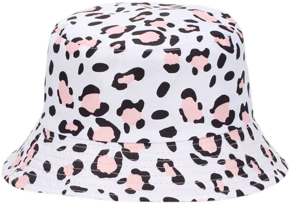 Loud and Clear® - Hoed - Bucket Hat - Vissershoedje - Dames - Panter - Luipaard - Wit - Roze