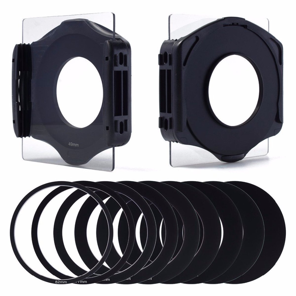 Insteekfilters - Gegradueerde filterringen - Filterringen - Vierkante gegradueerde filteradapterringen van 49-82 mm - Vierkante P-ringset - 9 ringen + 1 beugel