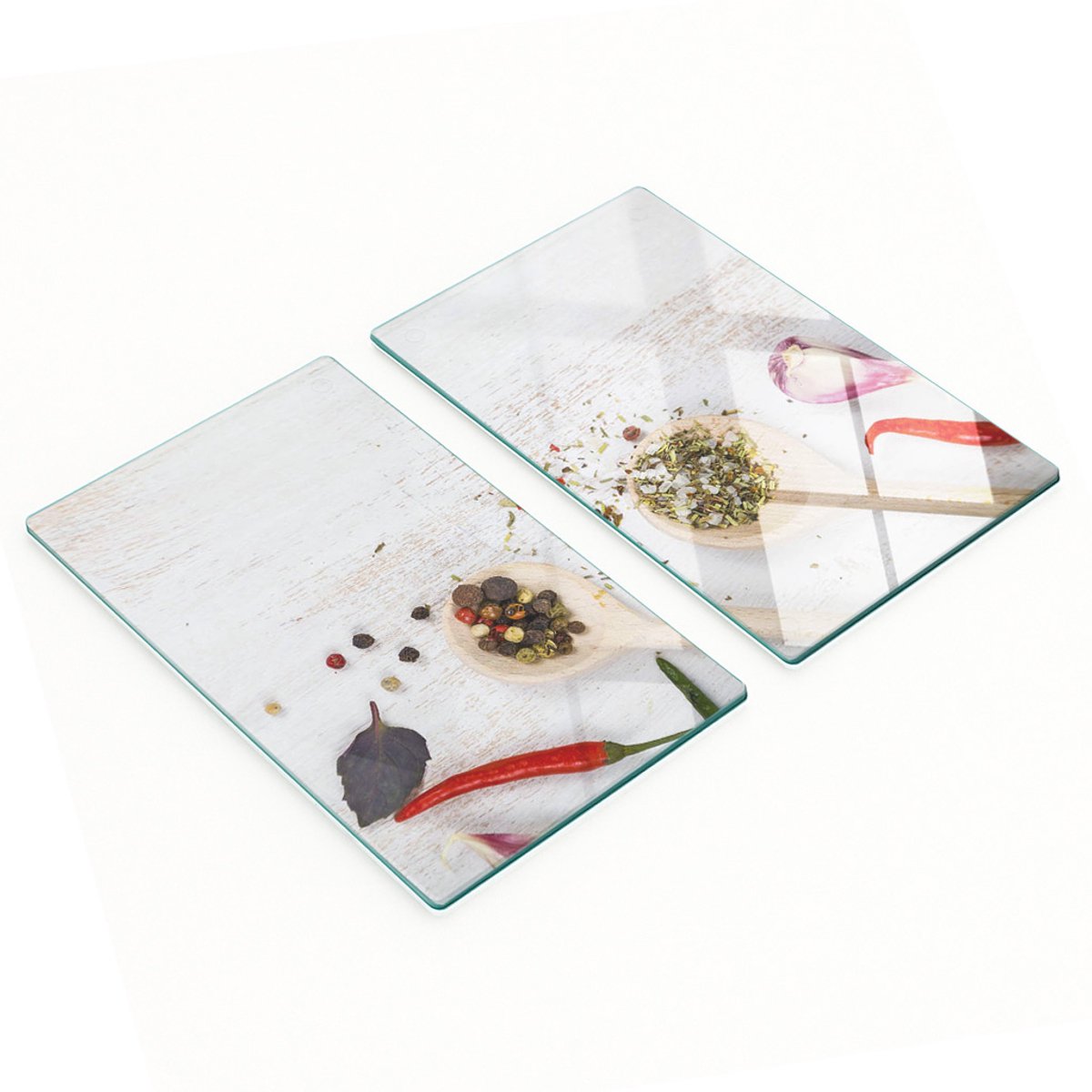 Set van twee glazen snijplanken voor groenten en kruiden, 2x30x52 cm