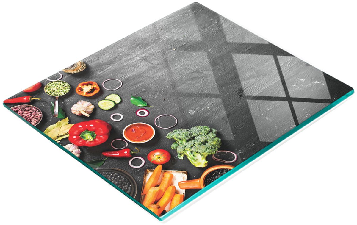 Gehard multifunctioneel decoratief bord van glas met groentenmotief, zwart, 60x52 cm