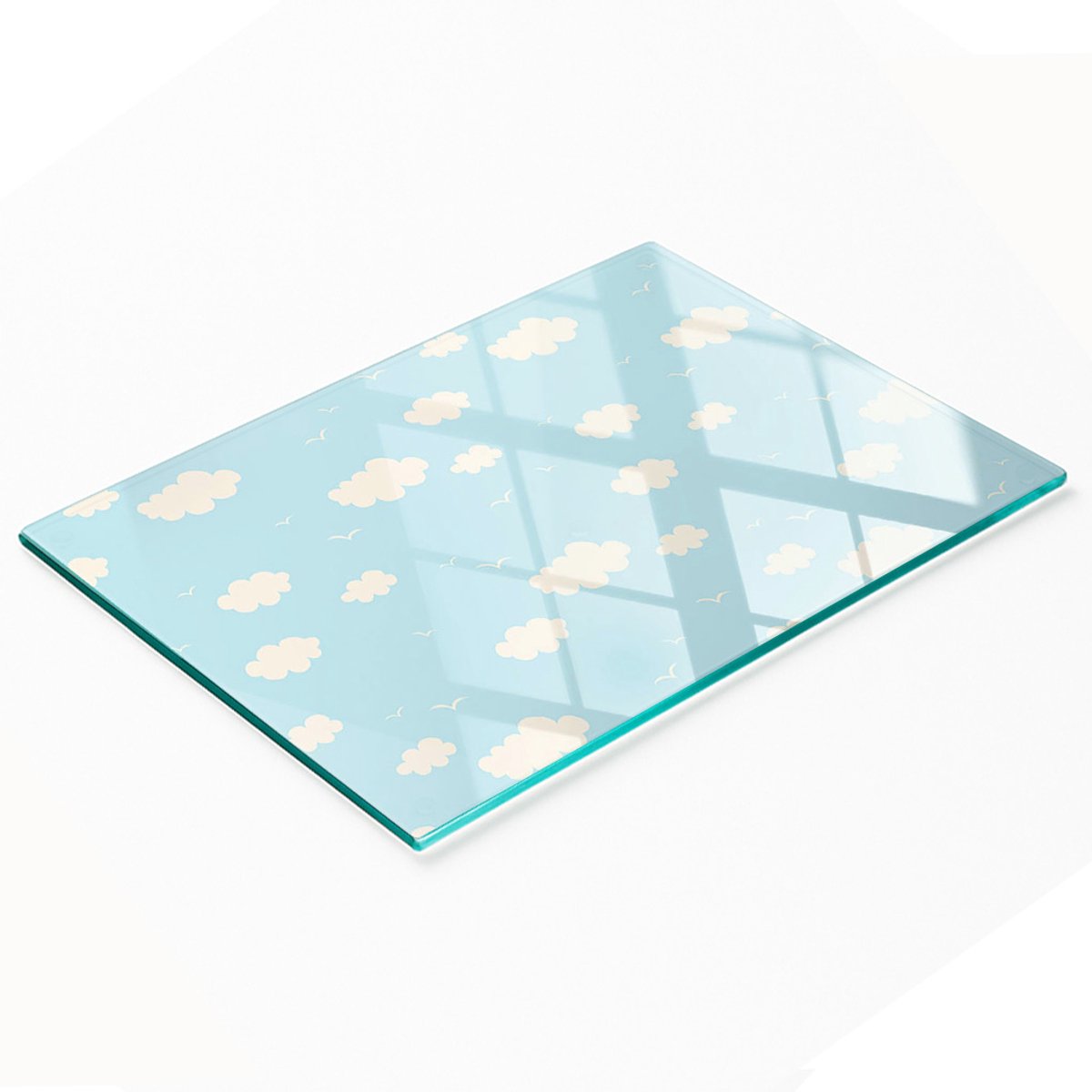 Multifunctioneel decoratief keukenbord van gehard glas met wolkenmotief, 80x52 cm