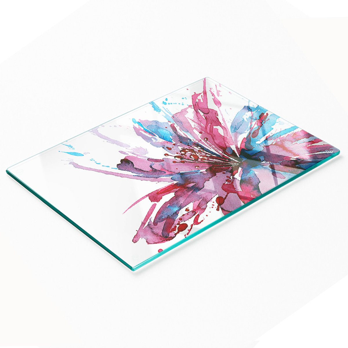 Glazen serveerplank met abstracte bloemenprint 80x52 cm