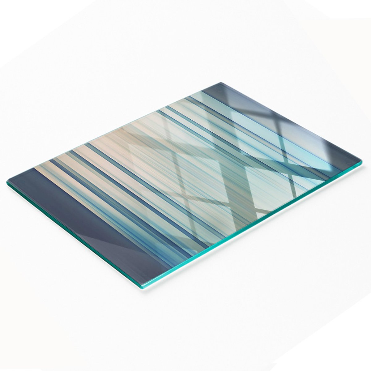 Glazen keukensnijplank met blauwe strepen, 80x52 cm