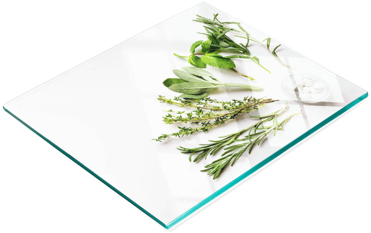 Keuken serveerplank van gehard glas met kruidenafbeeldingen 60x52 cm