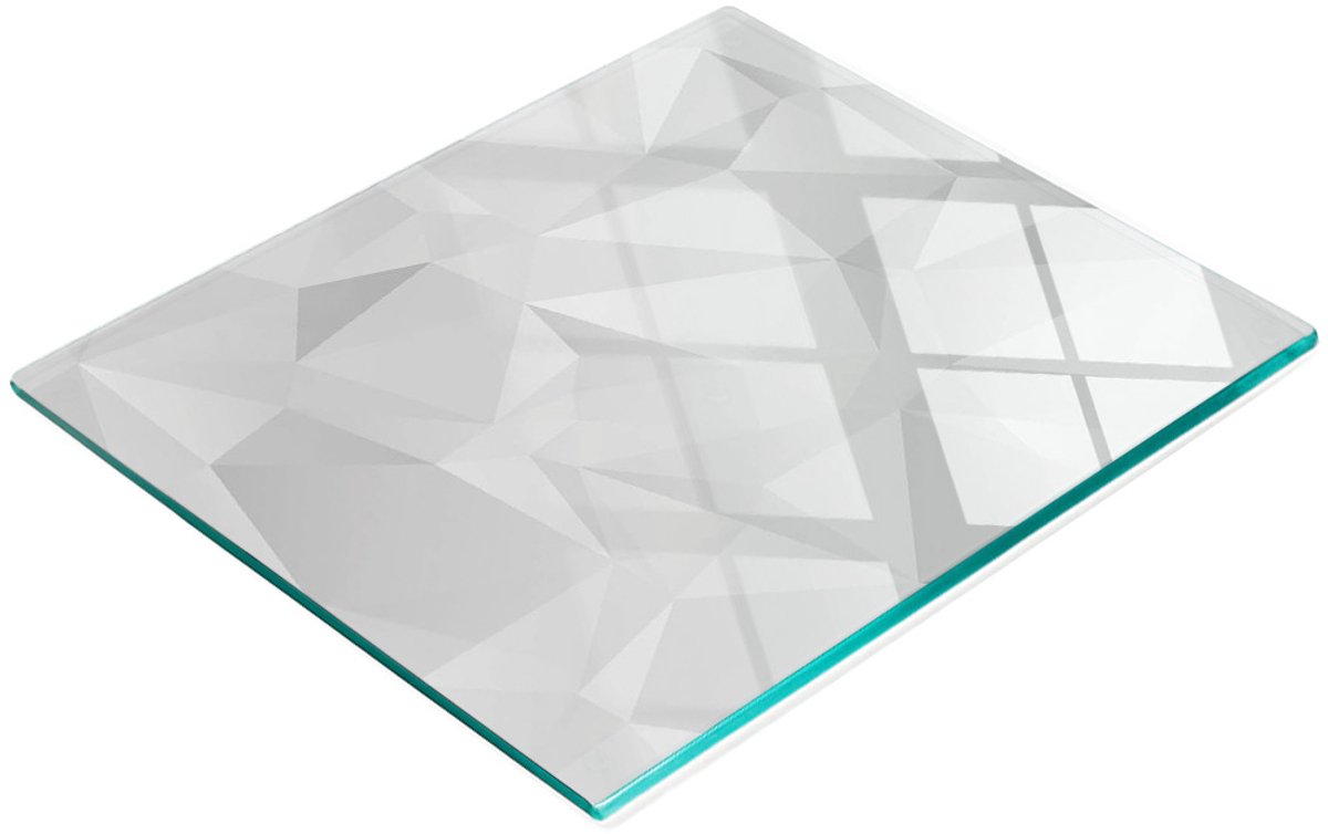Bord van gehard glas met decoratief abstract driehoekspatroon, 60x52 cm