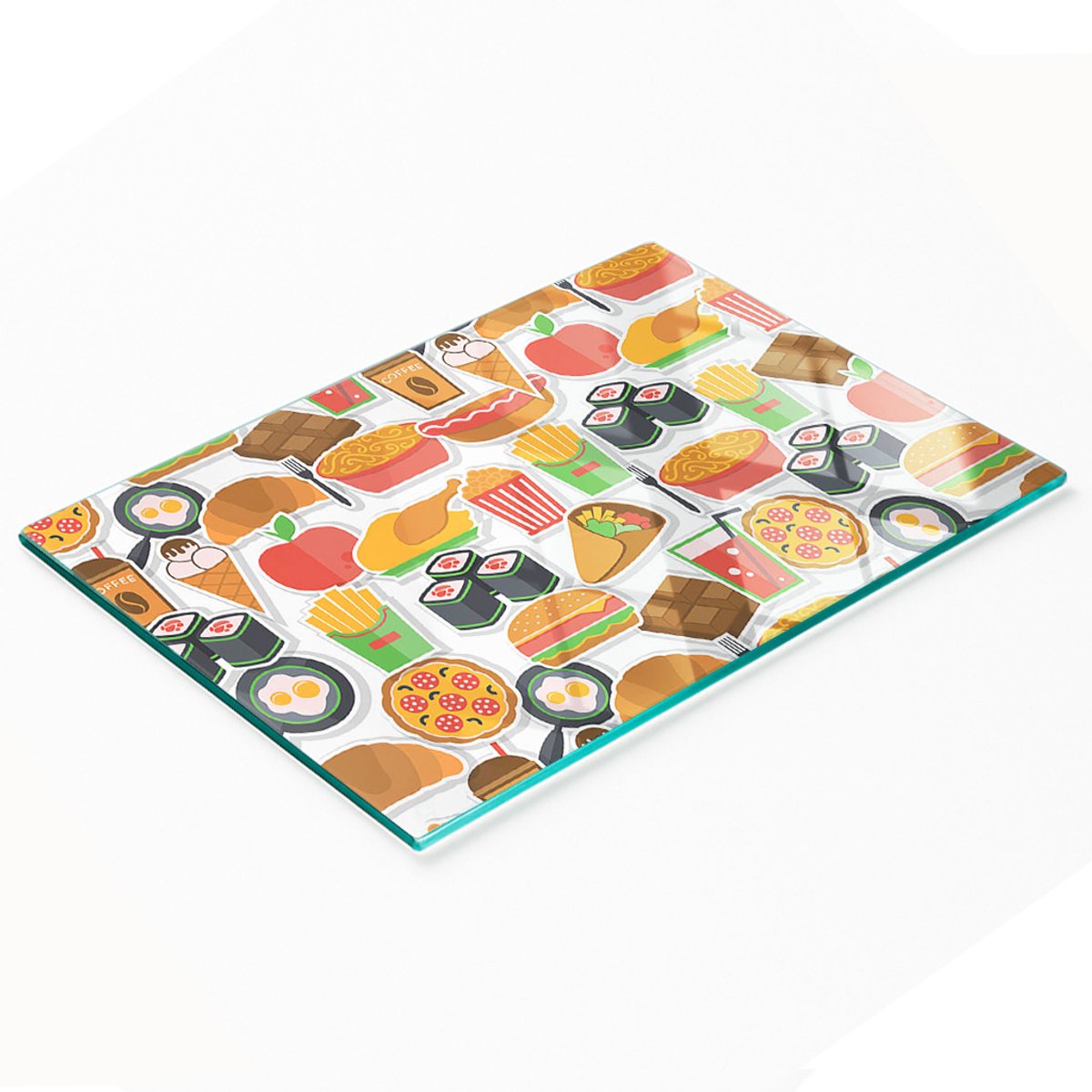 Decoratieve glazen snijplank met fastfoodafbeeldingen, 80x52 cm