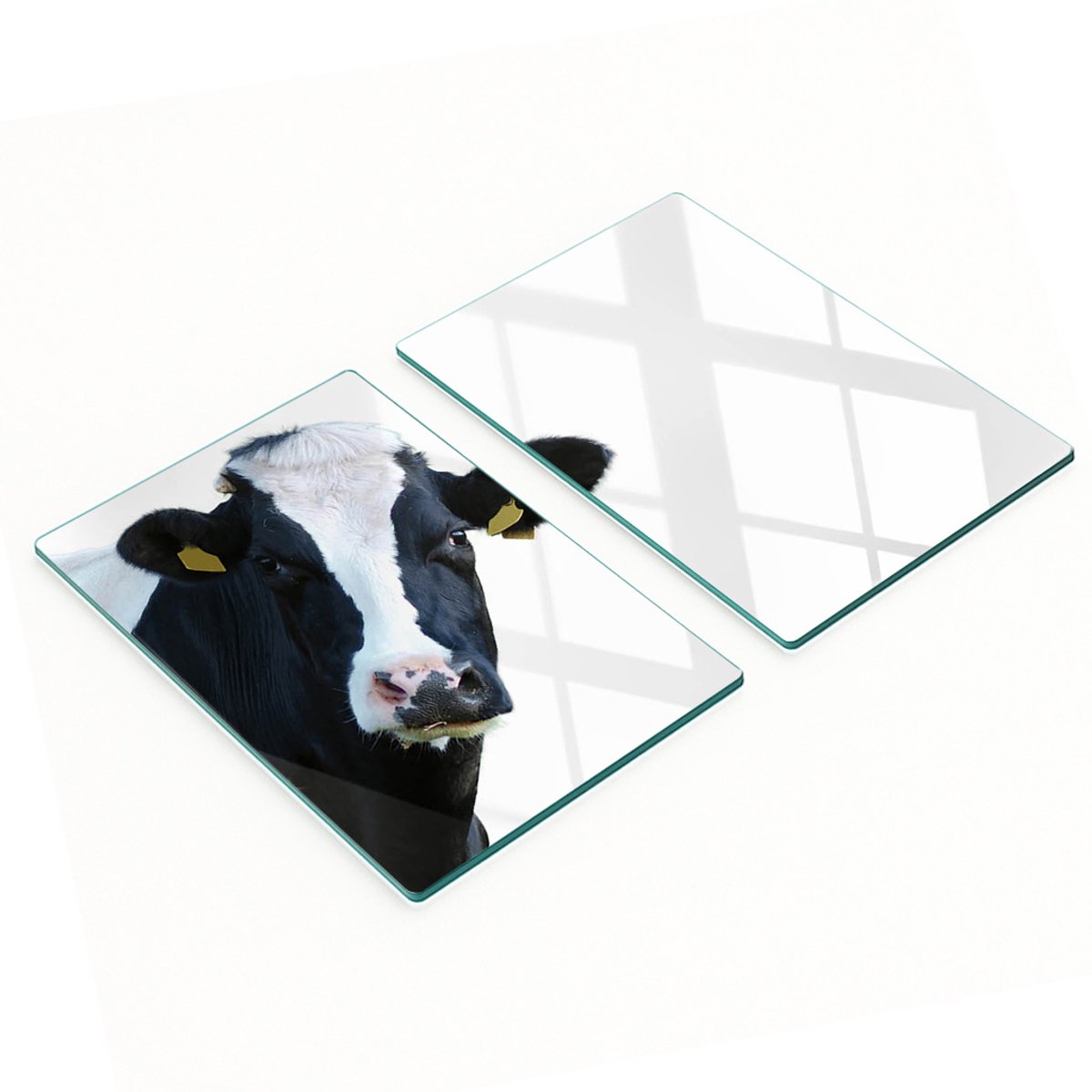 Set van snijplanken van gehard glas met koeienafbeeldingen, 2x40x52 cm