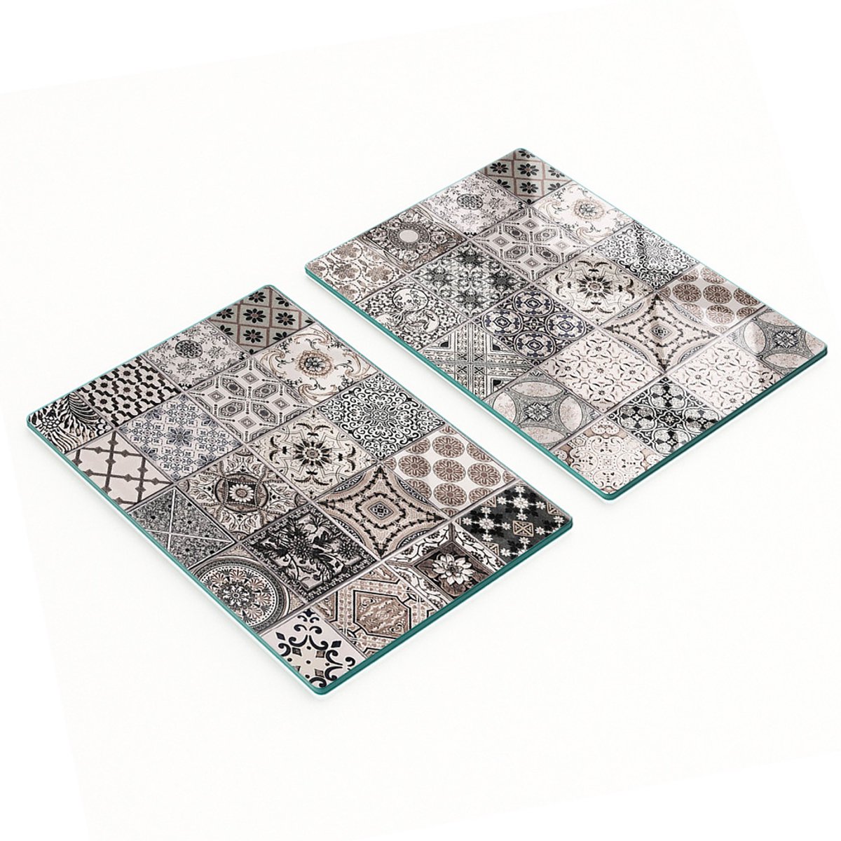Keukenplanken van gehard glas met grafische keramische tegels 2x40x52 cm