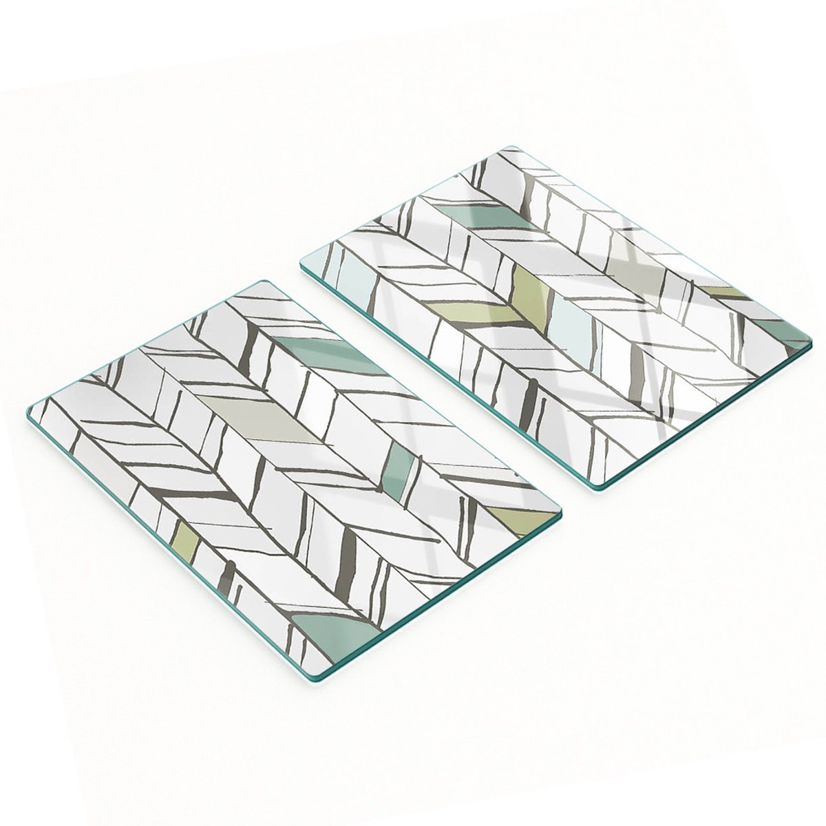 Glazen serveerplanken met visgraatpatroon, 2x40x52 cm