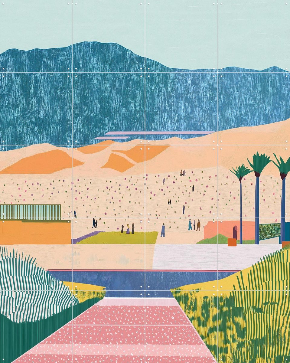 IXXI Walk in Dunes, Artclaud - 80 x 100 cm - Gratis ophangtool - Grote wanddecoratie en posters - Kleurrijk, Illustraties, Woonkamer, Landschappen