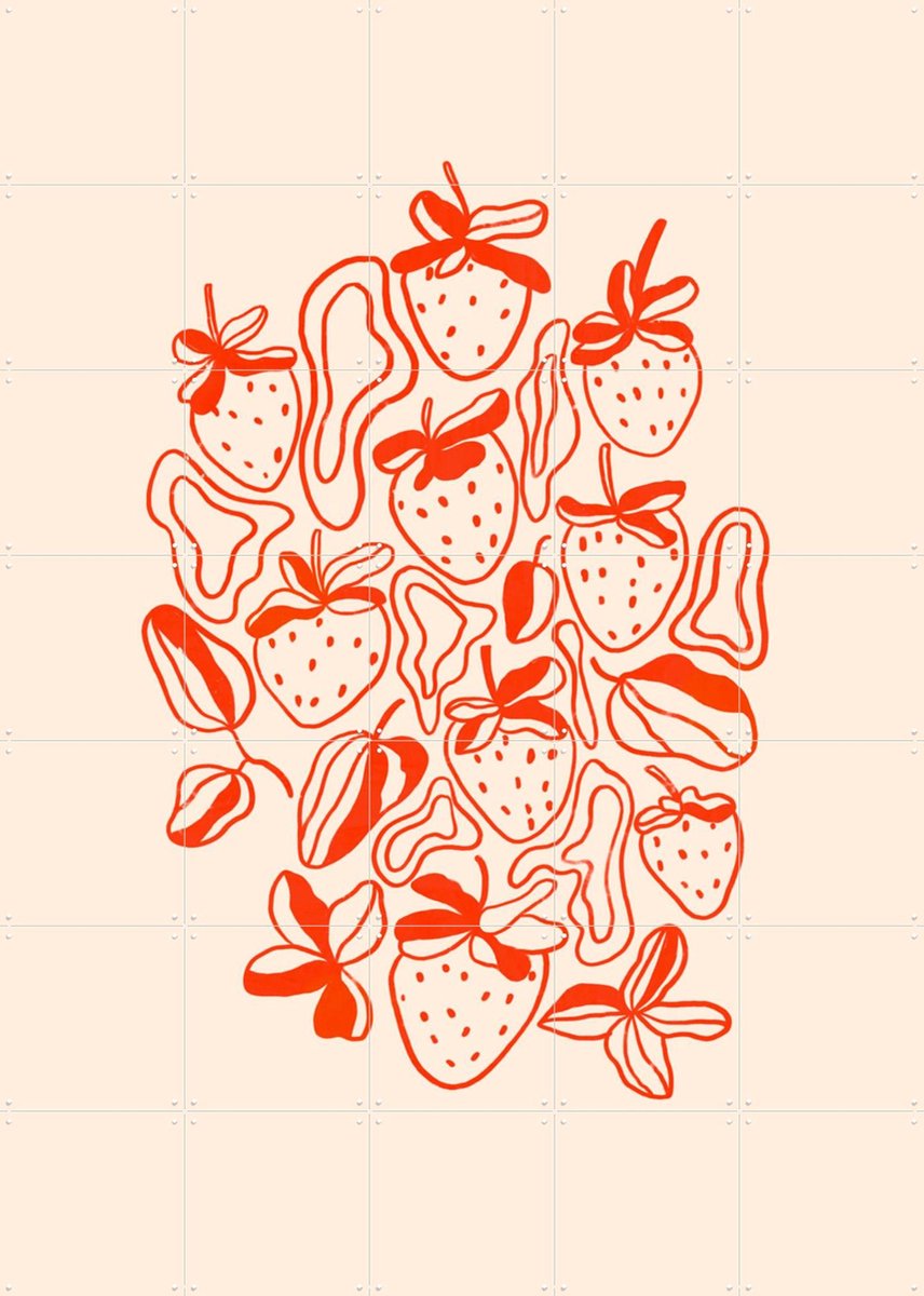 IXXI Strawberries, Gigi Rosado - 100 x 140 cm - Gratis ophangtool - Grote wanddecoratie en posters - Line art, Illustraties, Speels, Grafisch Ontwerp