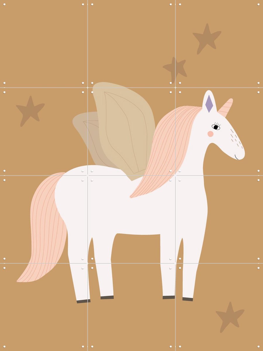 IXXI Winged Unicorn Ochre, Little Otja - 60 x 80 cm - Gratis ophangtool - Grote wanddecoratie en posters Kinderkamer, Babykamer, Kinderen