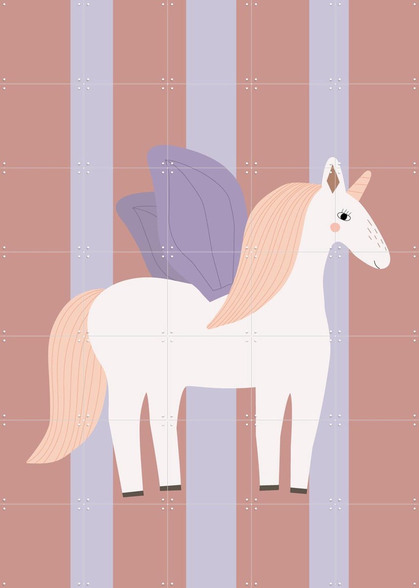 IXXI Winged Unicorn Stripes, Little Otja - 100 x 140 cm - Gratis ophangtool - Grote wanddecoratie en posters Kinderkamer, Babykamer, Kinderen