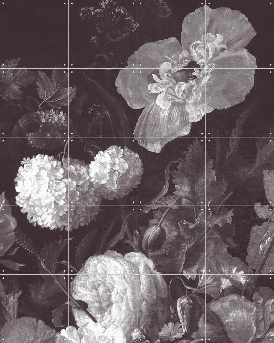 IXXI Golden Age Moody Florals I - monochrome, Bloomery Decor - 80 x 100 cm - Gratis ophangtool - Grote wanddecoratie en posters - Klassiek