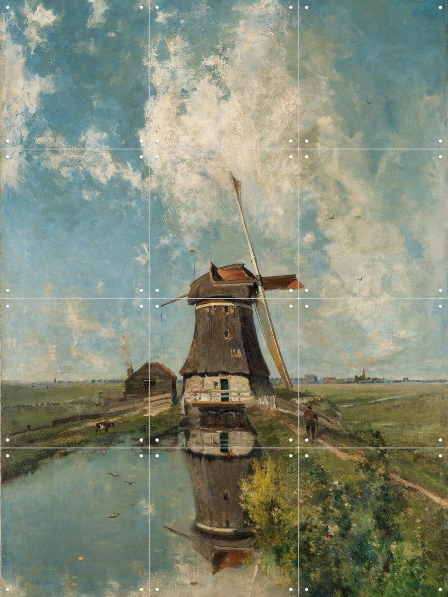 IXXI Een molen aan een poldervaart, c. 1889, P. J. C. Gabriël & Rijksmuseum - 60 x 80 cm - Gratis ophangtool - Grote wanddecoratie en posters -