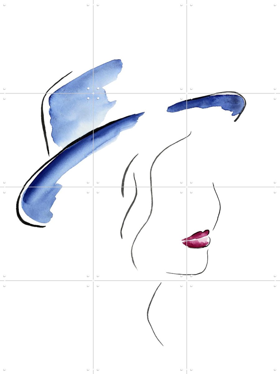 IXXI Lady with the Blue Hat, Natalie Bruns - 60 x 80 cm - Gratis ophangtool - Grote wanddecoratie en posters - Minimalisme, Aquarel, Abstract