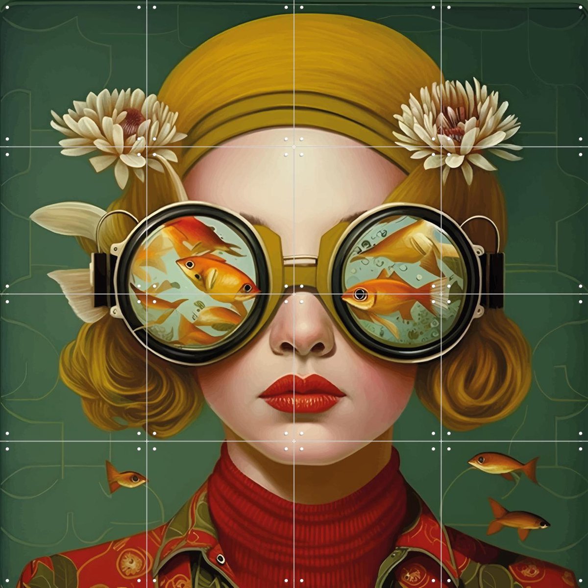 IXXI I Wish I was a Fish, Mirjam Duizendstra - 80 x 80 cm - Gratis ophangtool - Grote wanddecoratie en posters - Surrealisme, Illustraties, Pop art
