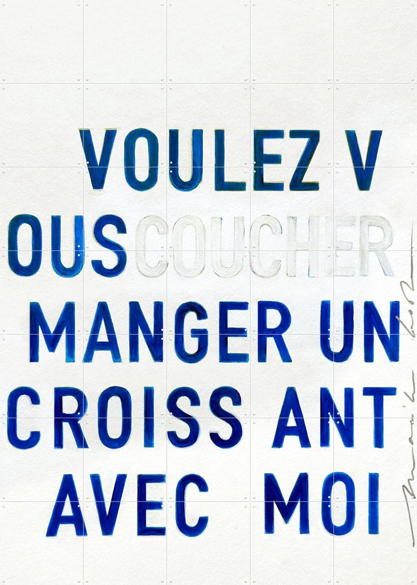 IXXI Manger un Croissant - blue, Maaike Koster & My Deer Art Shop - 100 x 140 cm - Gratis ophangtool - Grote wanddecoratie en posters - Grafisch