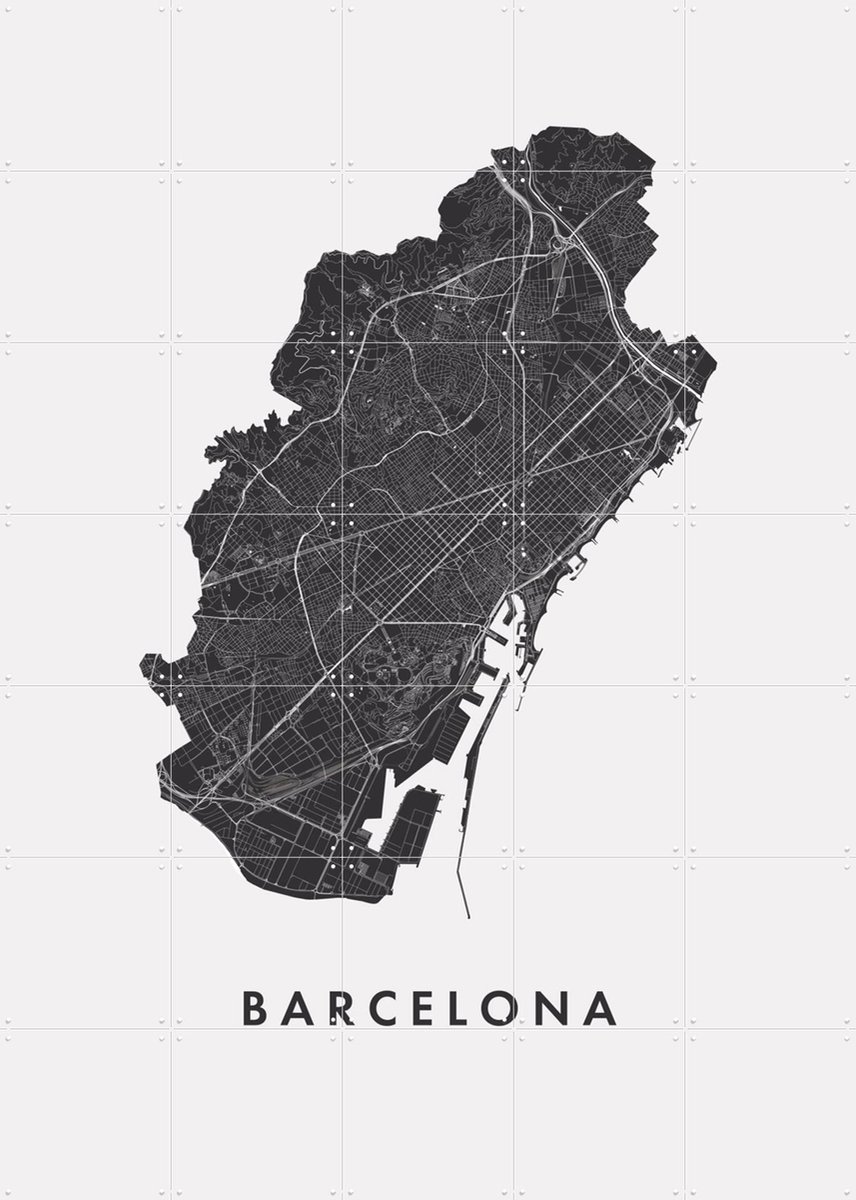 IXXI Barcelona City Map, Kunst in Kaart - 100 x 140 cm - Gratis ophangtool - Grote wanddecoratie en posters - Grafisch Ontwerp, Minimalisme, Line art