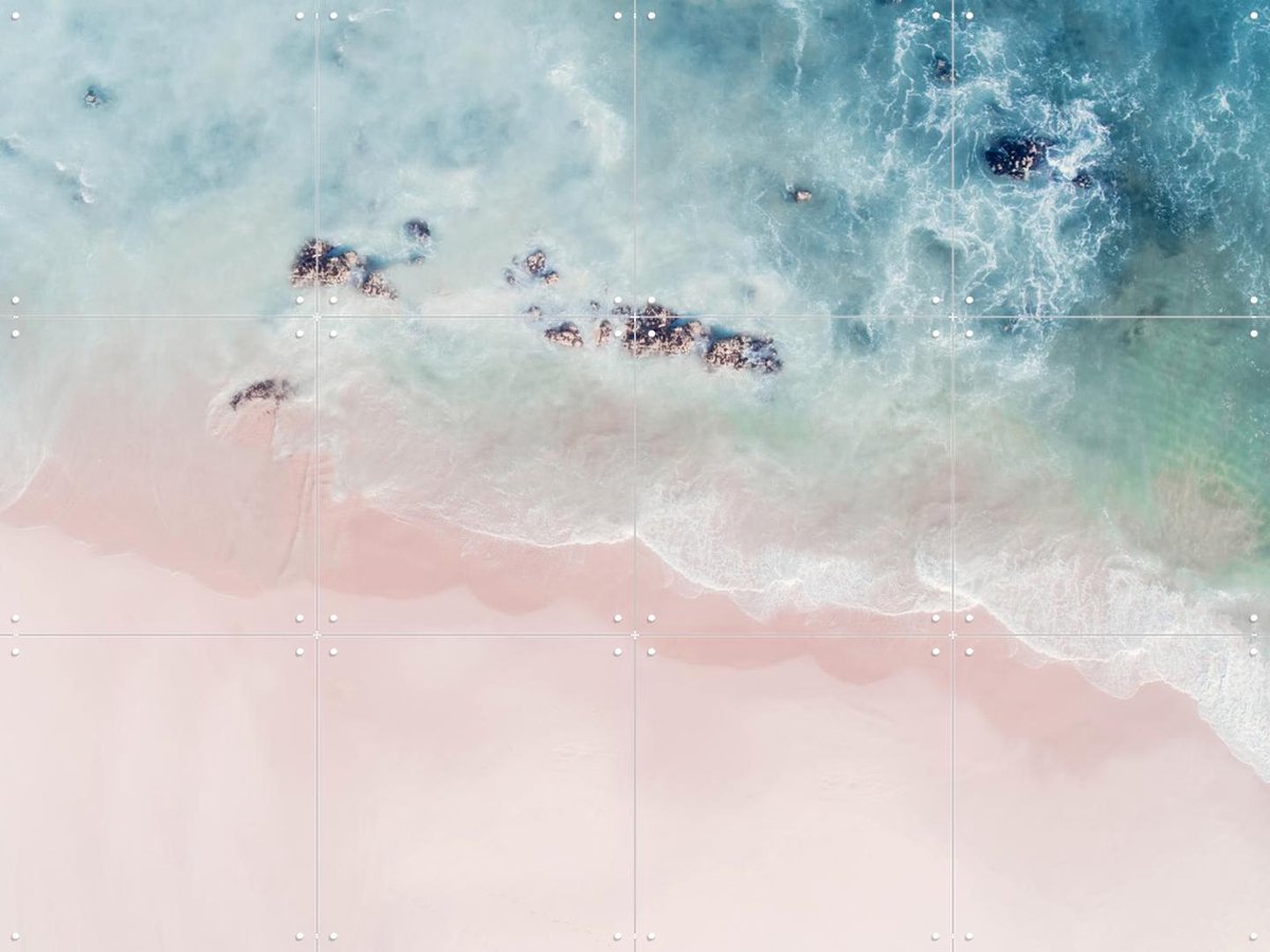IXXI Aerial Ocean Pink Sand, Ingrid Beddoes - 80 x 60 cm - Gratis ophangtool - Grote wanddecoratie en posters - Abstract, Fotografie, Kleurrijk