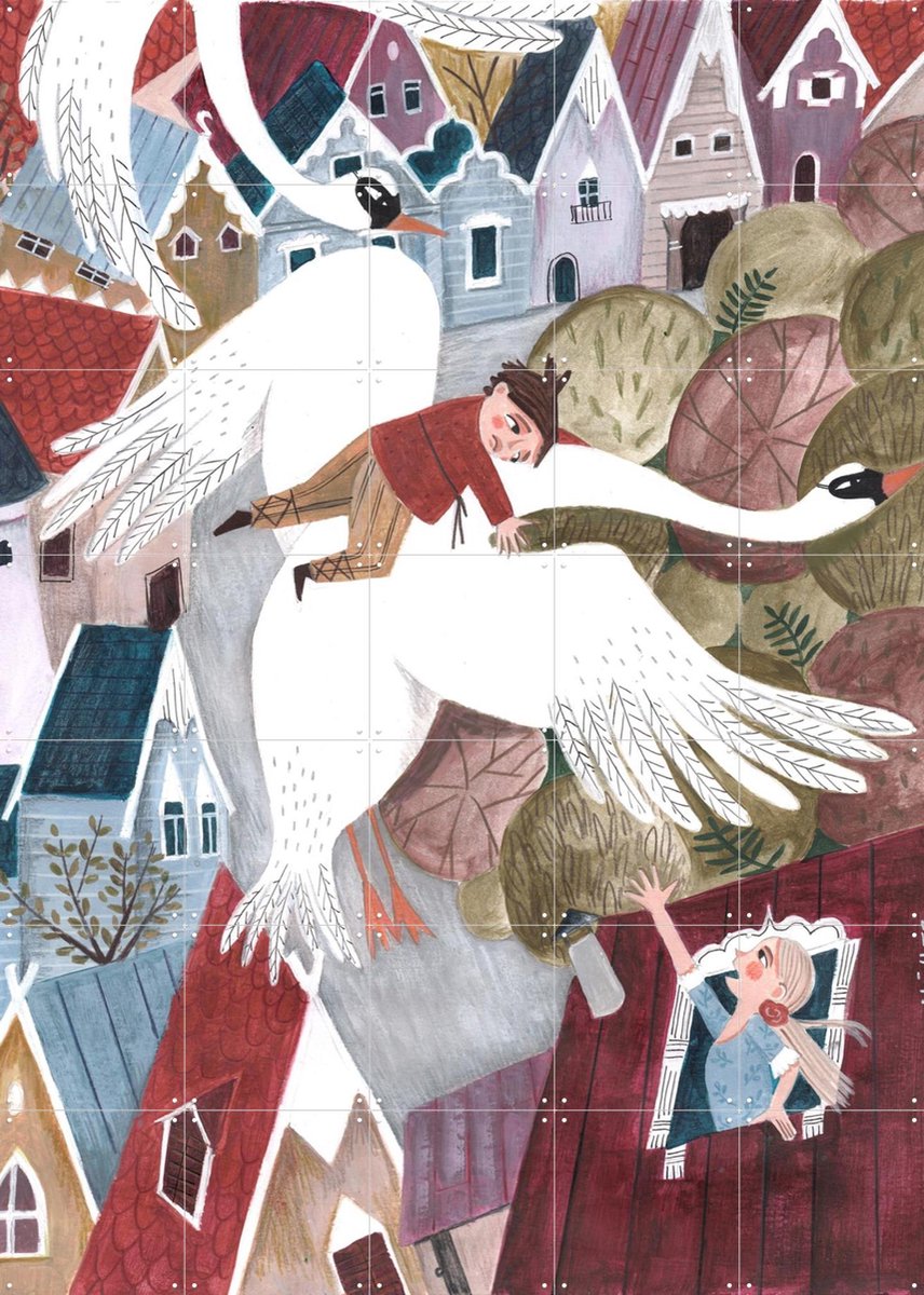 IXXI The magical wild geese, Caroline Bonne Müller & Various - 100 x 140 cm - Gratis ophangtool - Grote wanddecoratie en posters - Speels, Kleurrijk