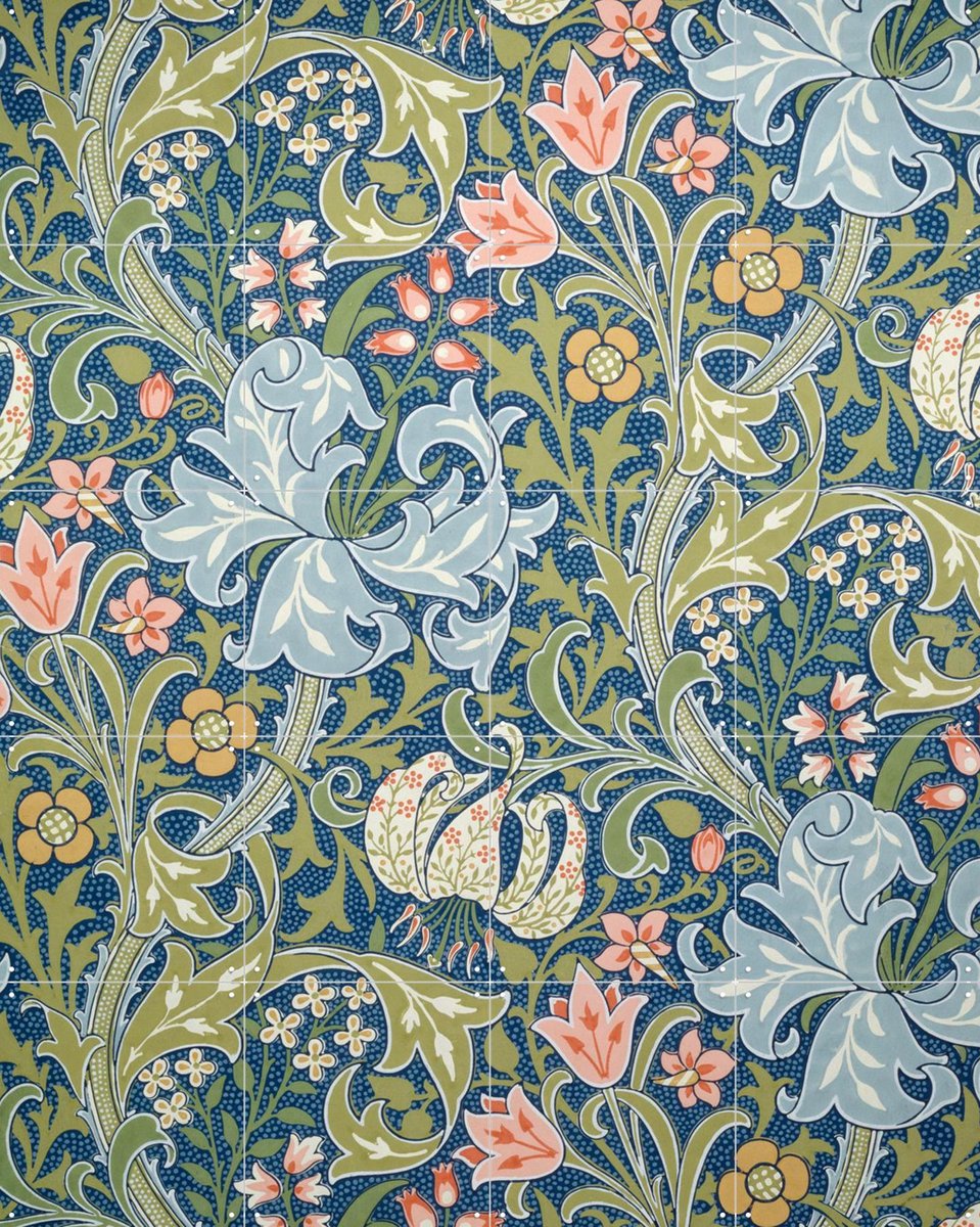 IXXI Golden Lily blue, William Morris & Victoria and Albert Museum - 80 x 100 cm - Gratis ophangtool - Grote wanddecoratie en posters - Kleurrijk