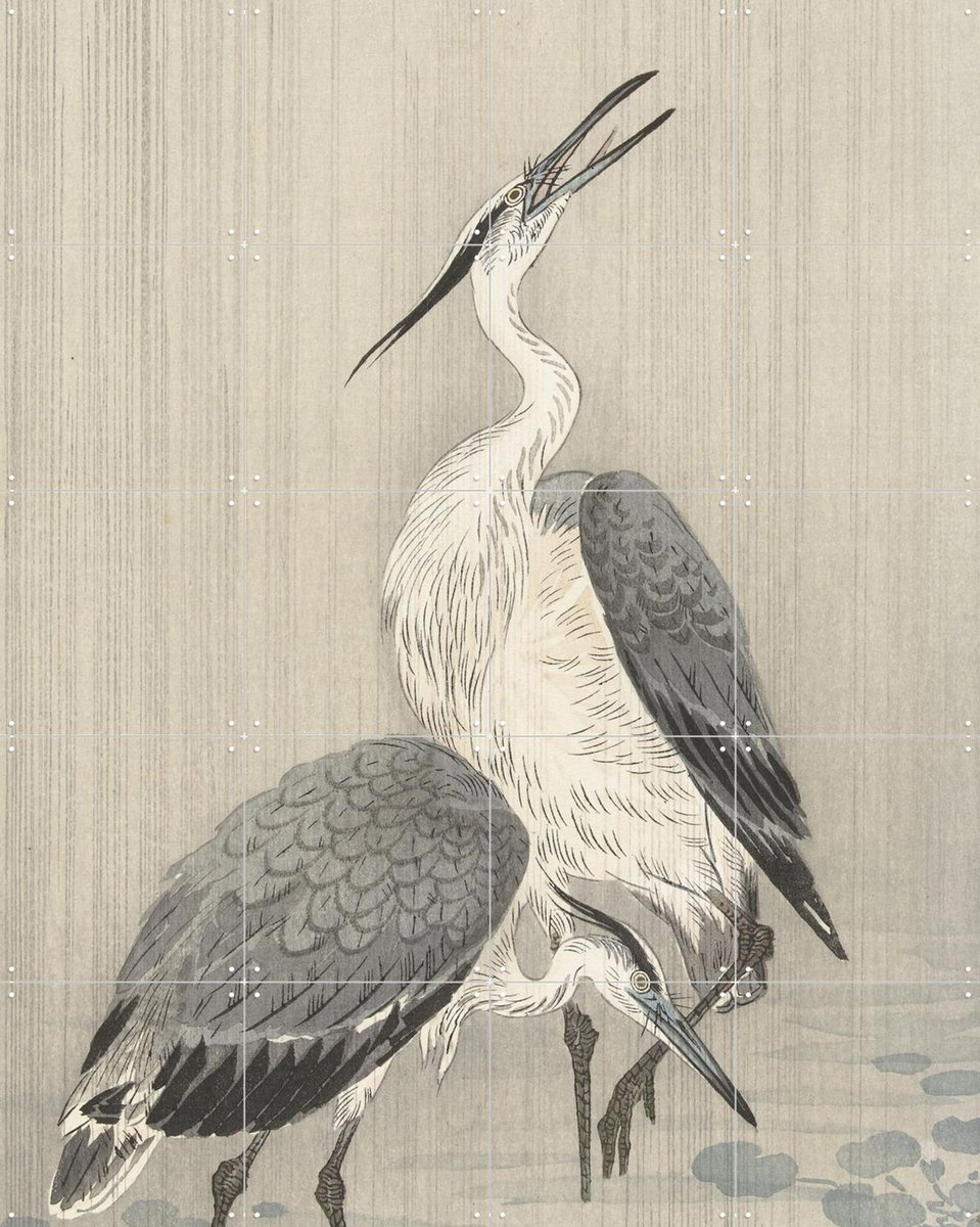 IXXI Two Herons in The Rain, Ohara Koson & Rijksmuseum - 80 x 100 cm - Gratis ophangtool - Grote wanddecoratie en posters - Klassiek, Ukiyo-e
