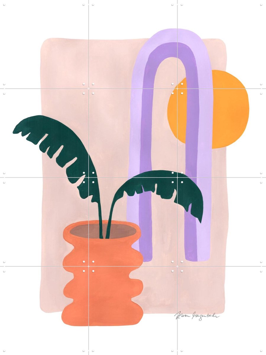 IXXI Banana and Sunshine, Palmartprints - 60 x 80 cm - Gratis ophangtool - Grote wanddecoratie en posters - Kleurrijk, Speels, Geometrische Kunst