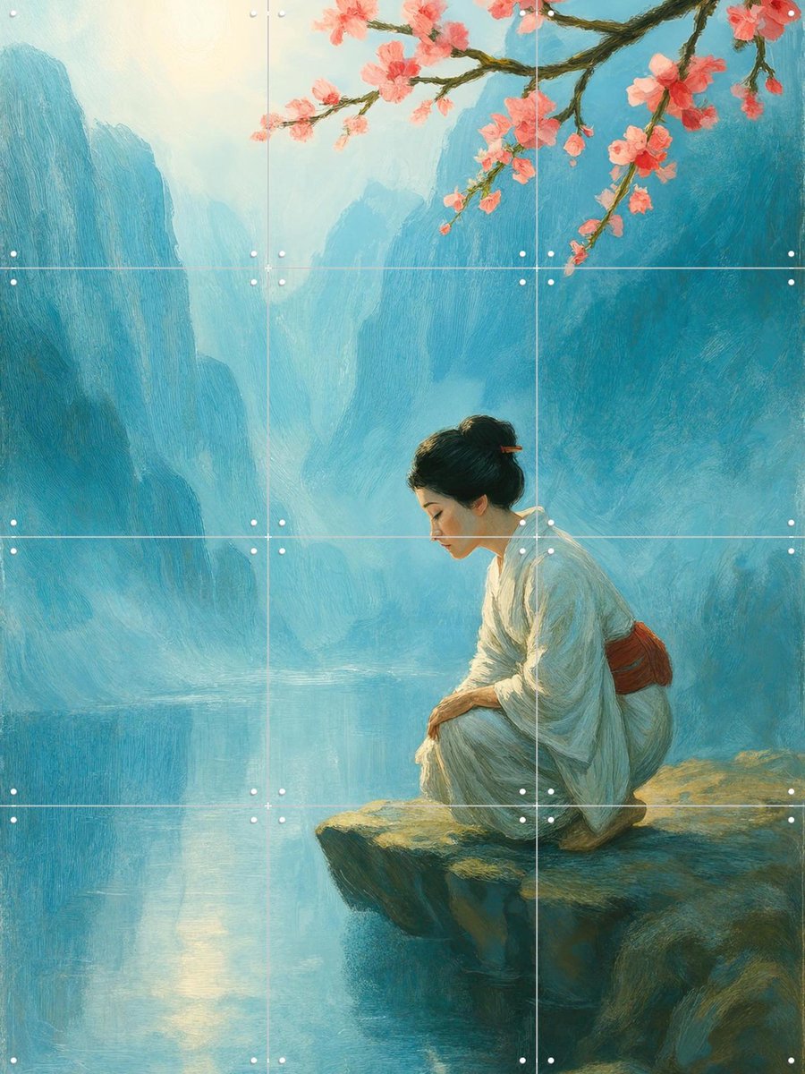 IXXI Geisha bij de Rivier, Natalie Bruns - 60 x 80 cm - Gratis ophangtool - Grote wanddecoratie en posters - Naturalisme, Schilderijen, Olieverf