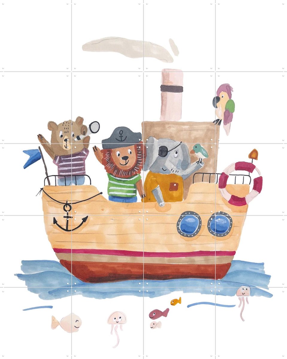 IXXI Bootfeest, Adams Arts - 80 x 100 cm - Gratis ophangtool - Grote wanddecoratie en posters - Illustraties, Speels, Aquarel, Fantasierijk