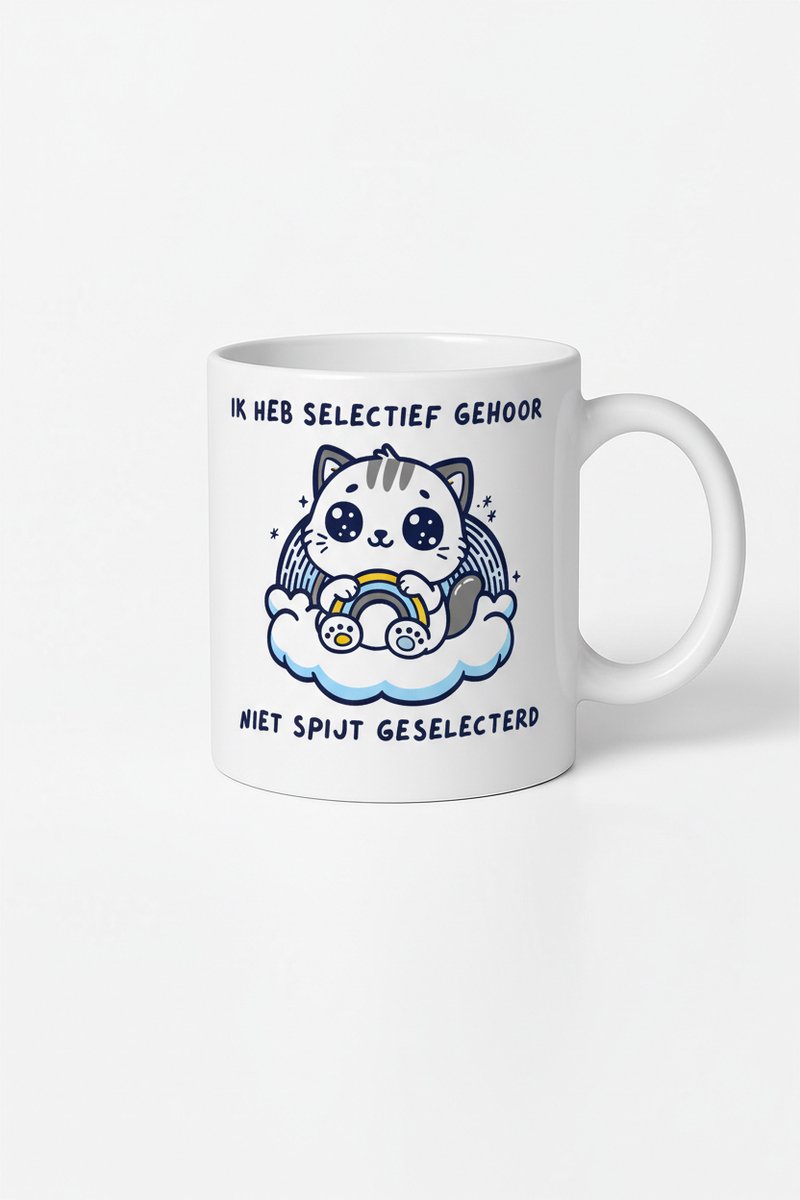 Ik Heb Selectief Gehoor Mok - Kat Regenboog Design