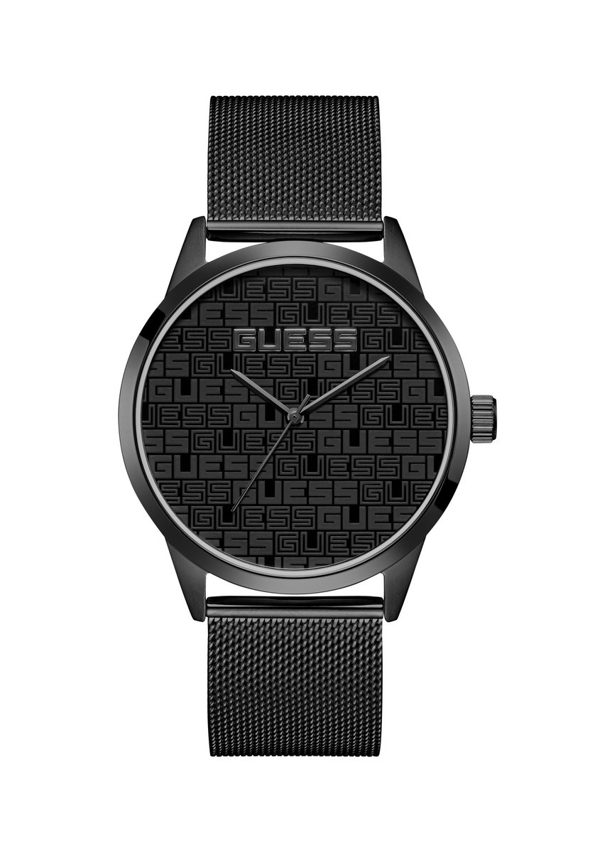 Guess Paco Quartz Analoog Horloge Zwart Kast: 100% Gerecycled Staal | Armband: 100% Stalen Gaas 44 mm U1472G2M, U1472G3M