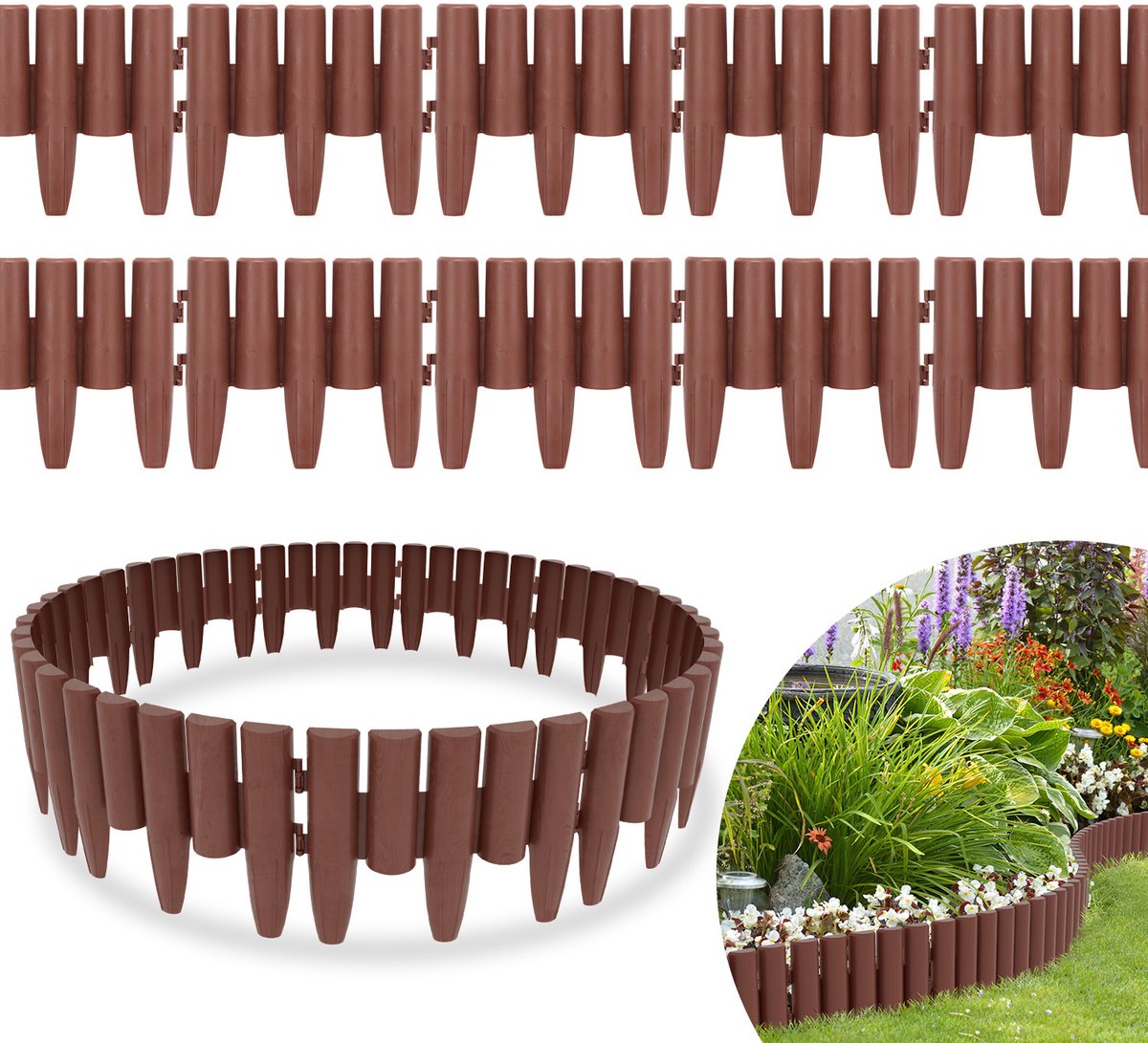 Kunststof Gazonrand Houtlook - 14m Set van 50 stuks Borderrand - Bedrand Maairand Decoratief Bloembedrand Maaikant voor Tuinpalissade - Bruin