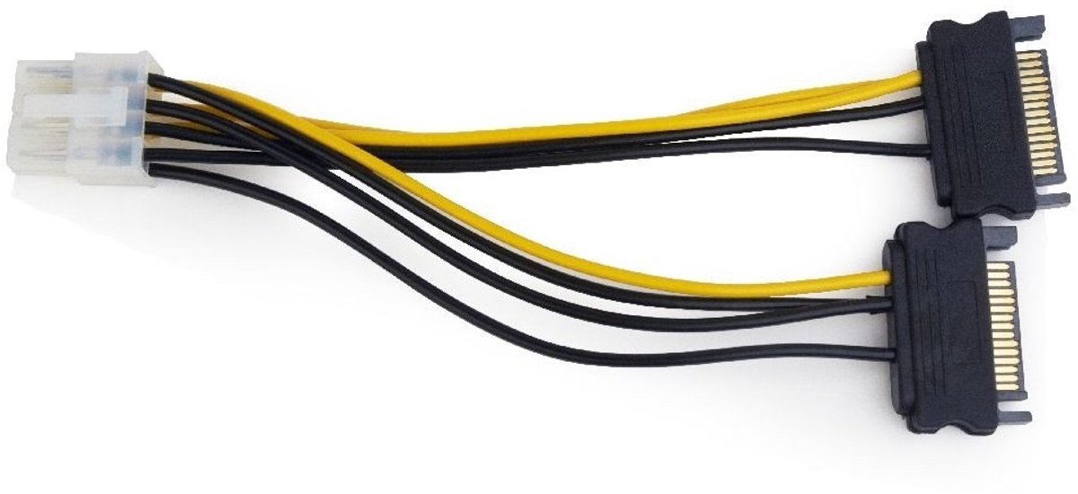 PCIe 8-pins (m) - 2x SATA 15-pins (m) voedingsadapter - 0,15 meter