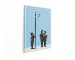 Artaza Canvas Schilderij Banksy - 60x80 cm - Wanddecoratie Tesco Vlag - Muurdecoratie Kinderen - Decoratie Street Art Modern