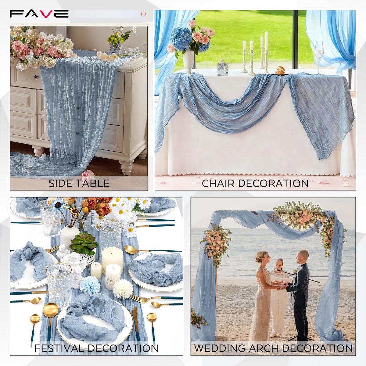 Boho Kaasdoek Tafelloper Stof 304cm Rustiek Blauw Voor Bruiloft en Feestdecoratie