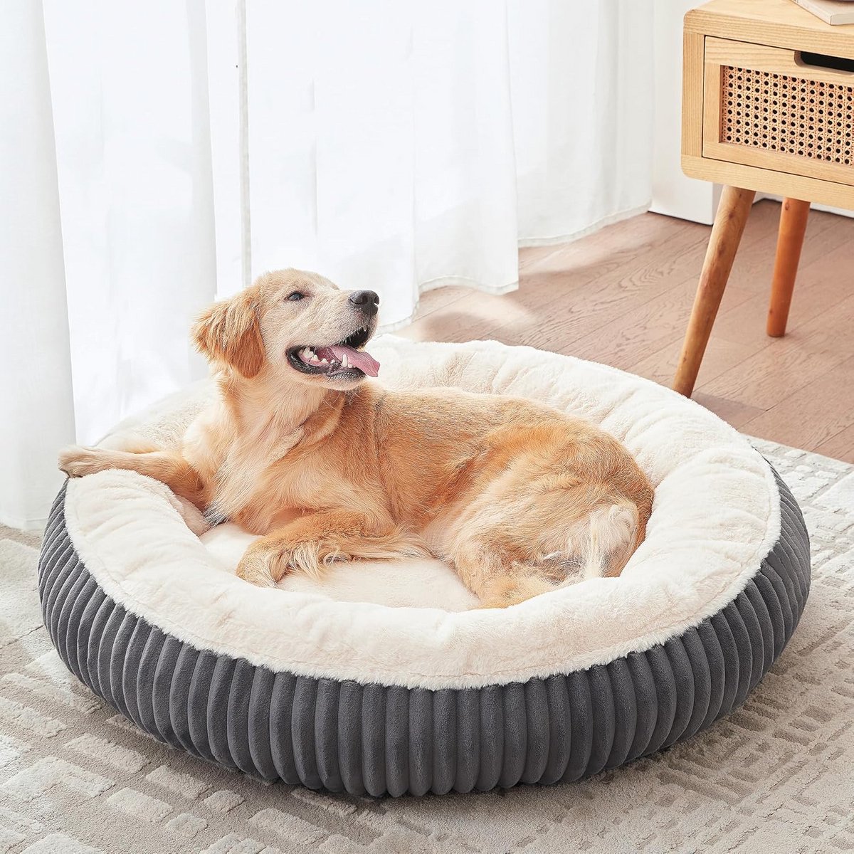 Extra Groot Kalmerend Donut Hondenbed (91,4 cm) - Wasmachinebestendige Pluche Mand voor Grote Honden tot 36 kg