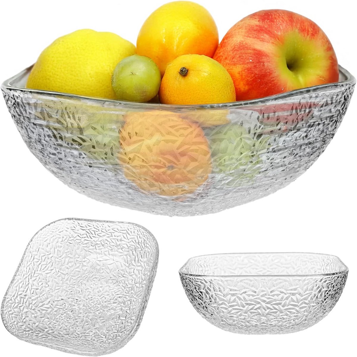 Set van 3 Vierkante Glazen Salade- en Fruitschalen - Transparant