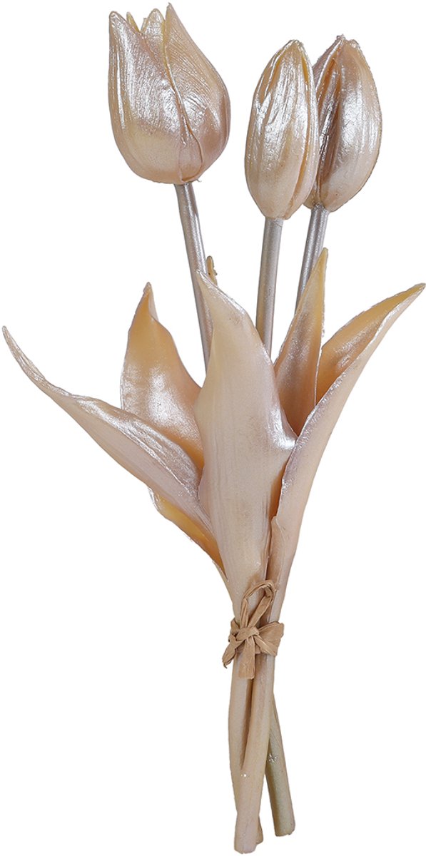 Van Manen kunstbloemen tulp set van 3 champagne goud luxe decoratie 25cm.