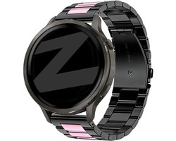Bandz Stalen 'Classic' Bandje geschikt voor Garmin Vivoactive 4s / Vivomove 3s / Venu 4 - 41mm / Venu 3s / Venu 2s / Forerunner 265s / Forerunner 255s - Zwart/Roze