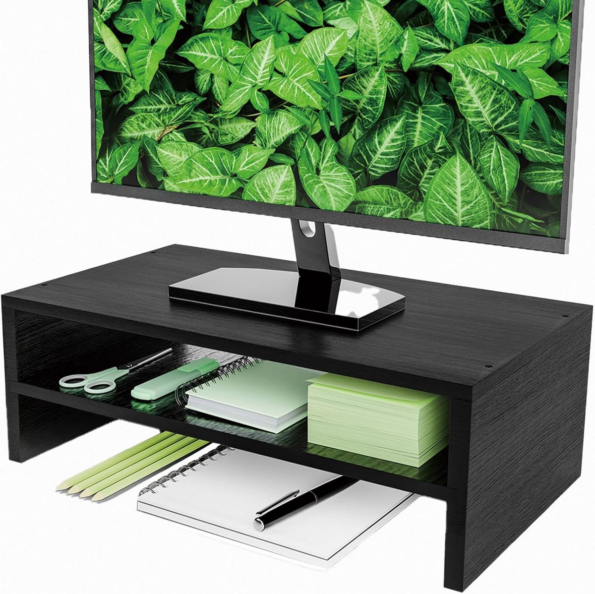 Houten Monitorverhoger met 2-Laags Opslag voor Laptop en Computer