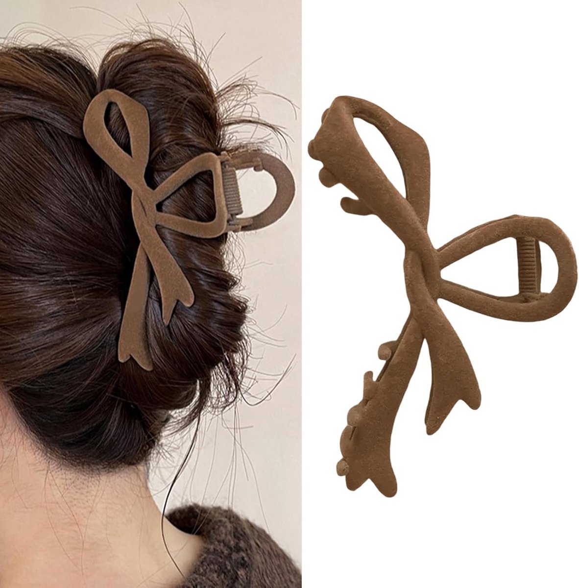 Grote Bruine Haarspeld met Strik - Velvet Haarclip voor Dames - Voor Dik en Dun Haar
