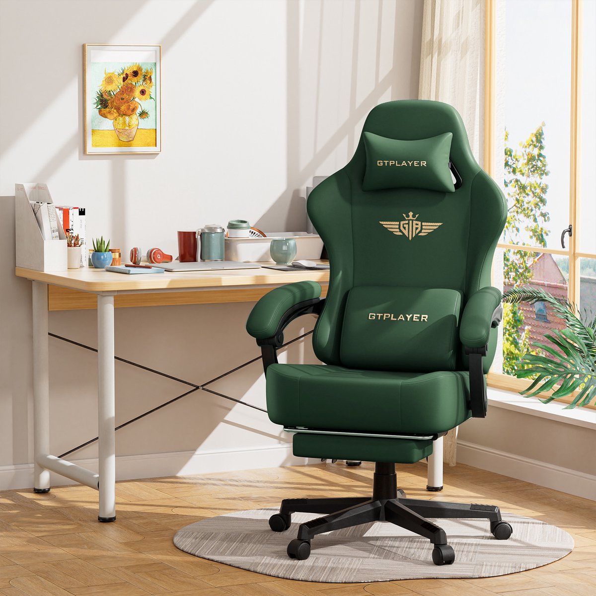 GTPLAYER Gamingstoel met 160° Verstelbare Rug - Groen - afbeelding 3