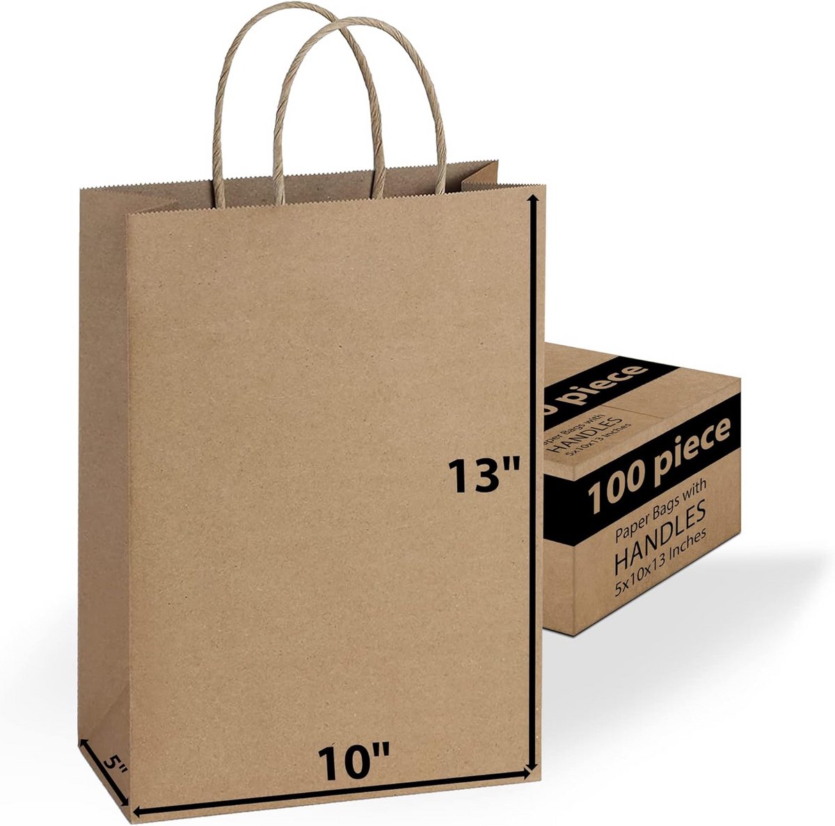 Bruine Kraft Papieren Geschenkzakken met Handvatten Bulk (100 stuks)