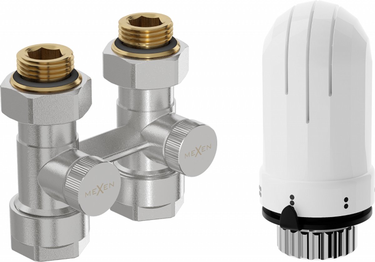 Mexen G03 thermostatische tweepijpset DN50, rechte 1/2"x16 mm, nikkel - W912-016-938-01