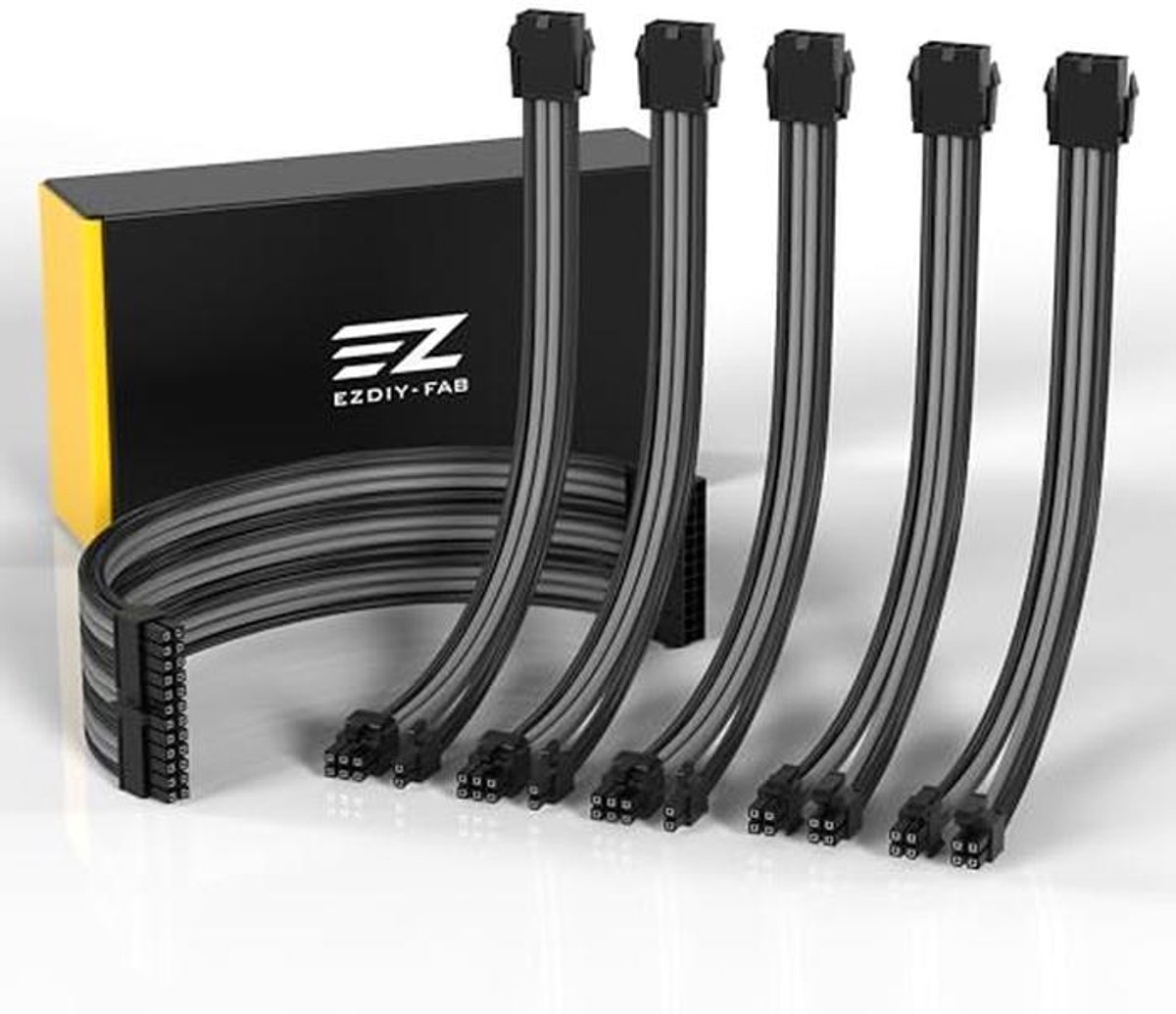 Kabelverlengingshuls voor PSU - Zacht nylon gevlochten met kamset voor GPU - 24PIN/3x 8PIN naar 6+2Pin/2X 8PIN naar 4+4PIN - 300MM - Zwart en grijs